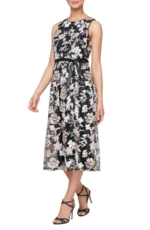 Alex Evenings Floral Sequin Embroidered Sleeveless Cocktail Dress Black Multi at Nordstrom,