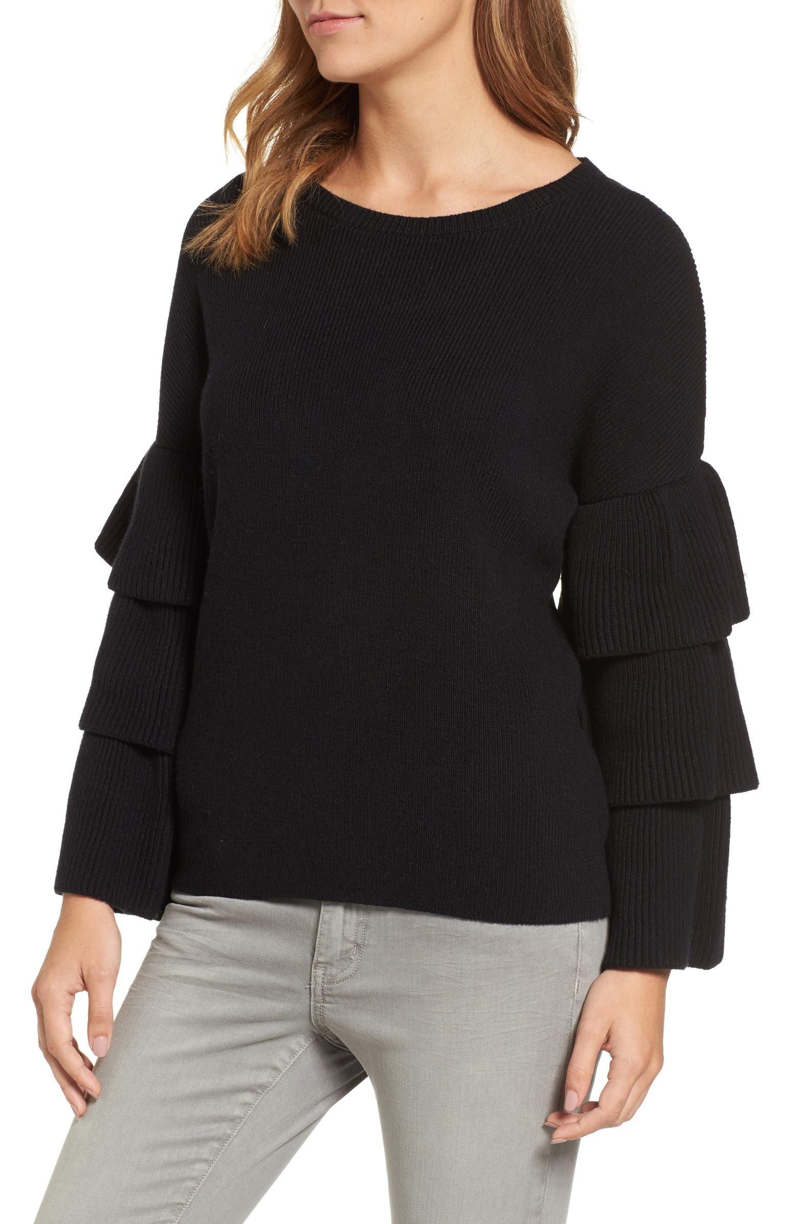 Halogen® Ruffle Sleeve Sweater (Regular & Petite) | Nordstrom