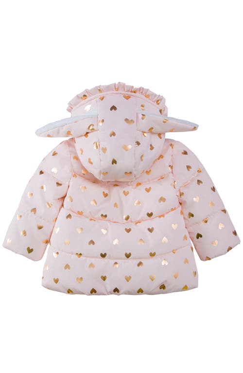 Rokka&rolla Baby Soft Fleece Lined Bunny Puffer Jacket In Pink Frost/heart Foil Print
