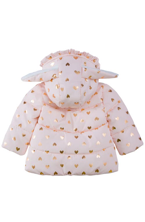 Shop Rokka&rolla Baby Soft Fleece Lined Bunny Puffer Jacket In Pink Frost/heart Foil Print