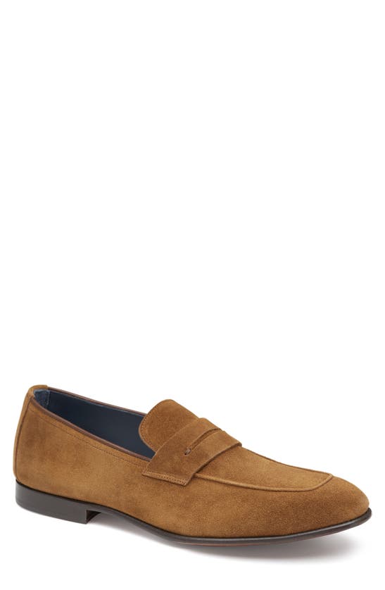 Shop Johnston & Murphy Collection Taylor Moc Toe Penny Loafer In Snuff Italian Suede