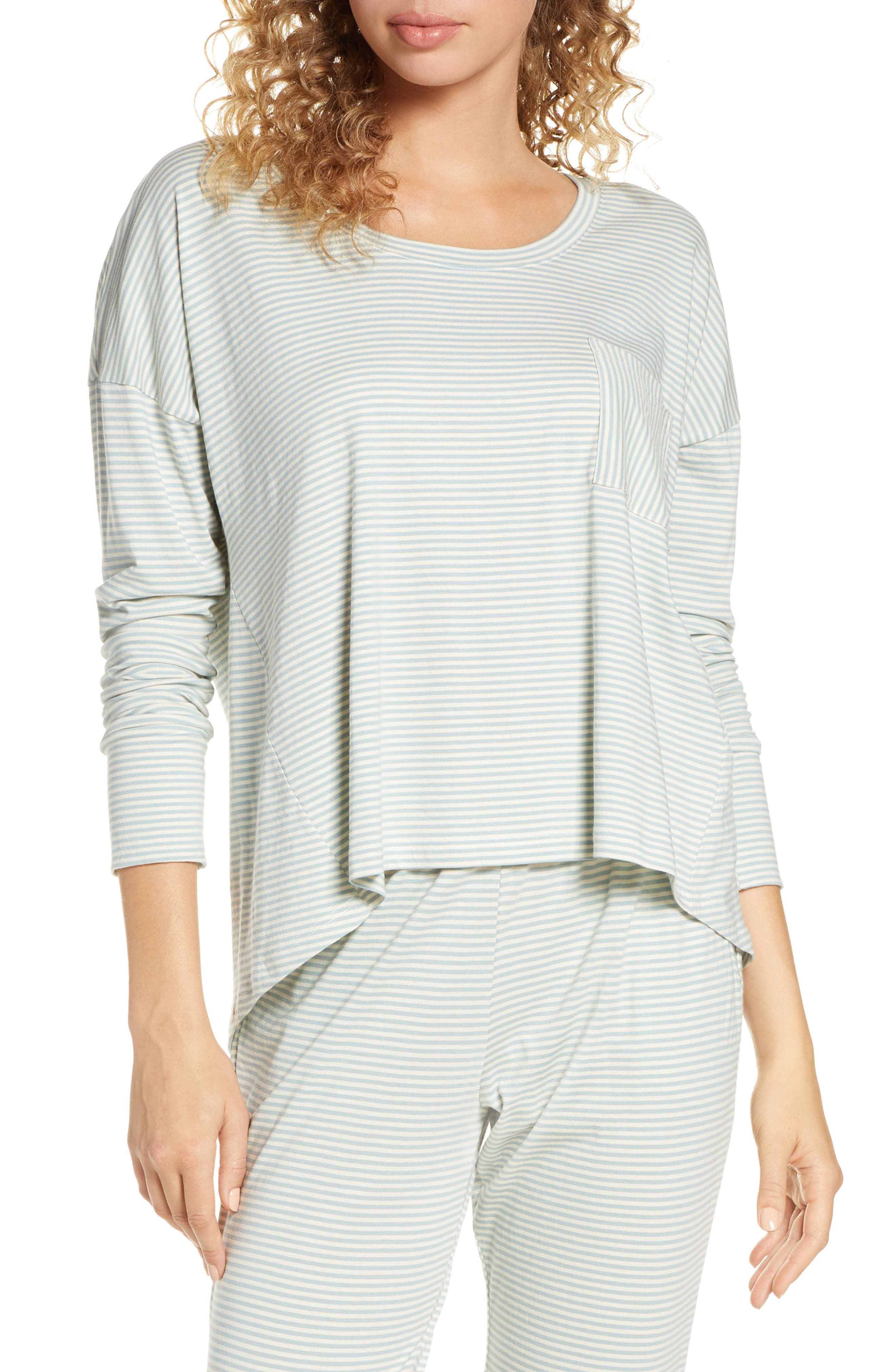Eberjey Stripes High/low Pajama Top, Beige
