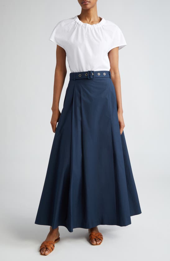 Shop Max Mara Gilda Belted Cotton Maxi Skirt In Midnightblue