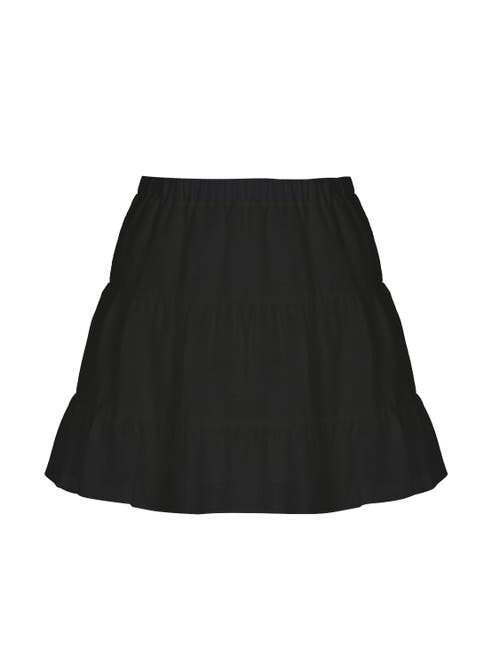 Tiered Mini Linen Skirt in Black