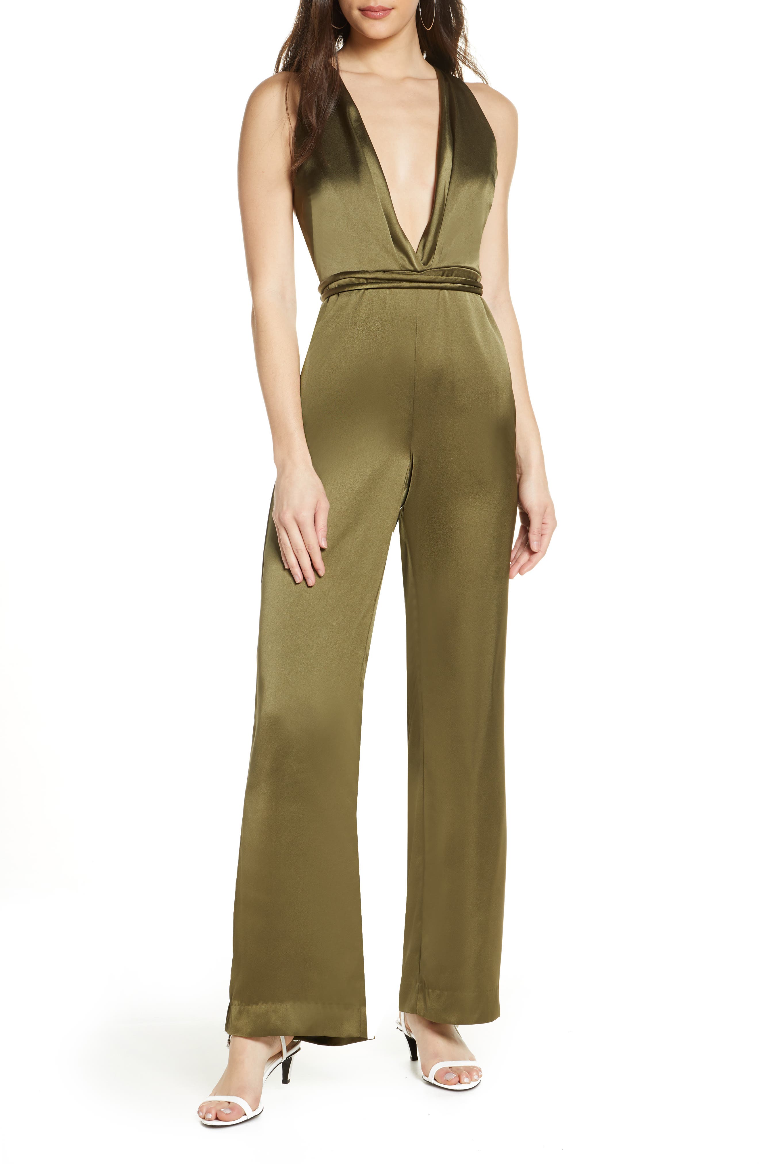 khaki satin jumpsuit