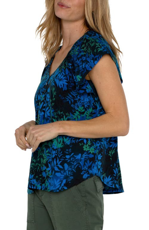 Shop Liverpool Los Angeles Flutter Sleeve Top In Blue Topaz Multi