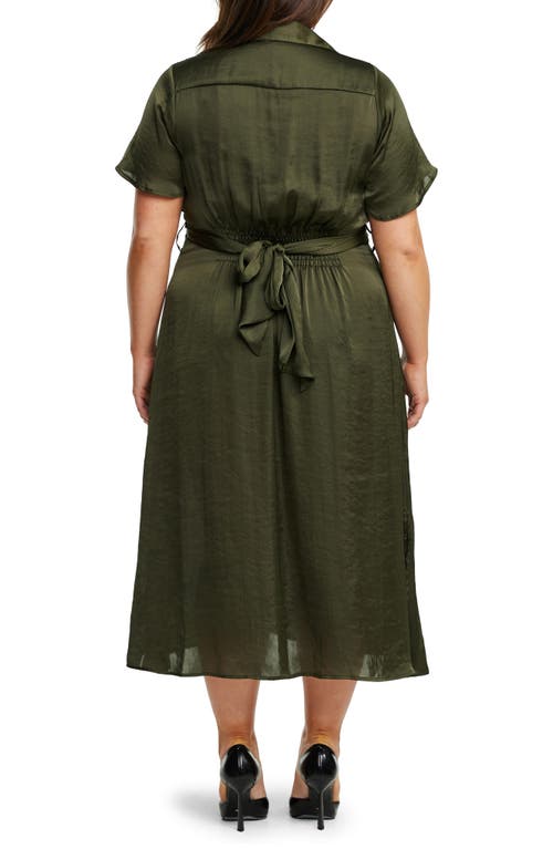 Shop Estelle Oasis Tie Back Satin Midi Dress In Olive