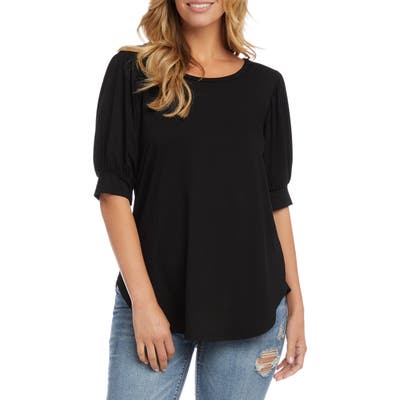 Karen Kane Shirred Sleeve Shirttail Hem Jersey Top, Black