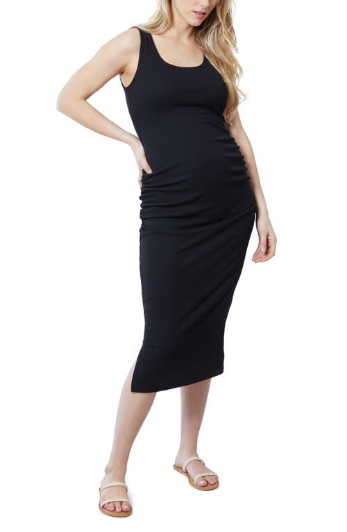 Ingrid & Isabel Rib Tank Maternity Midi Dress Black at Nordstrom,