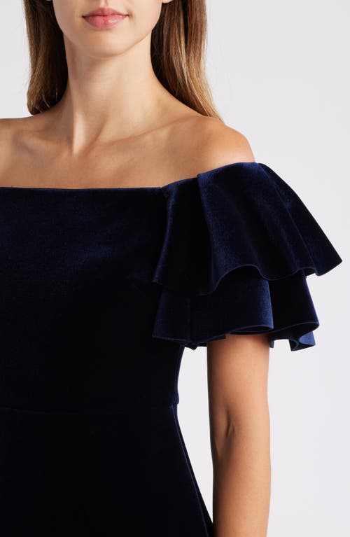 Shop Eliza J Off The Shoulder Ruffle Cocktail Dress In Navy