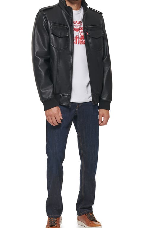 Shop Levi's Water Resistant Faux Leather Aviator Bomber Jacket In Black