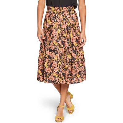 Modcloth Floral Pleated Button-Through Skirt, 8 (similar to 1-16W) - Black