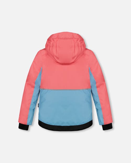 Shop Deux Par Deux Girl's Two Piece Snowsuit Colorblock Coral And Air Blue With Printed Marble