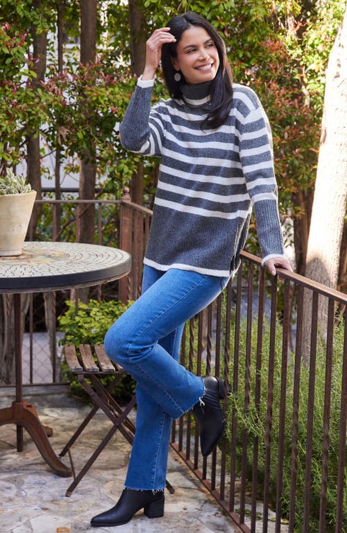Karen Kane Stripe Turtleneck Sweater In Dark Gray