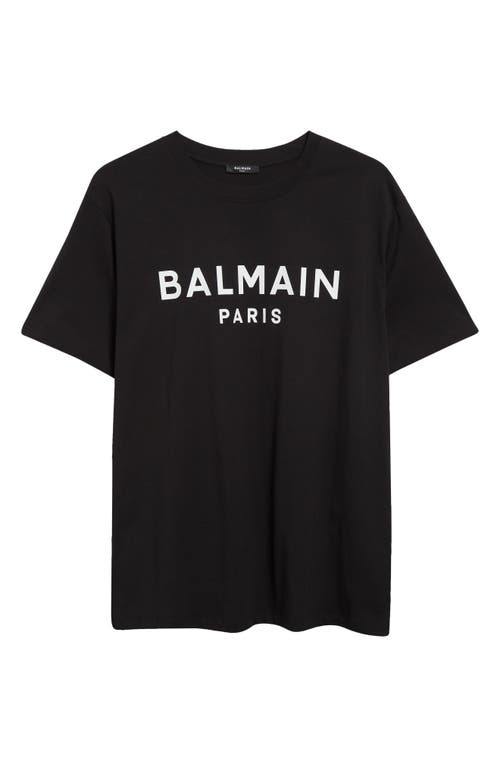 Balmain Black Crewneck T-shirt With Logo Lettering On The Front In Cotton Man In Eab Black/white