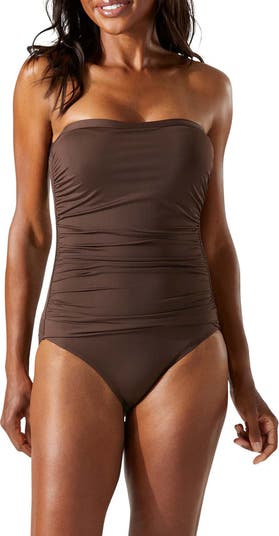 Tommy Bahama Pearl Shirred Bandeau One-Piece Swimsuit