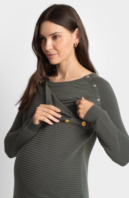 Seraphine Amalia Ripple Stitch Maternity + Nursing Sweater In Khaki In Light/pastel Brown