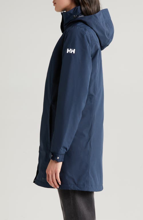 Helly Hansen Aden Hooded Waterproof Insulated Rain Jacket In 597 Navy