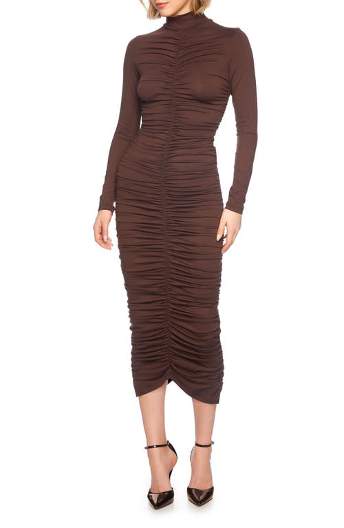 Shop Susana Monaco Ruched Long Sleeve Mock Neck Midi Dress In Java