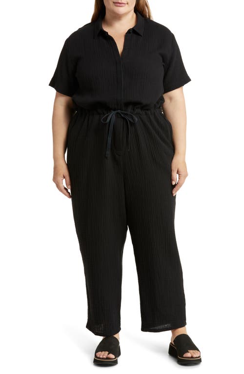 Eileen Fisher Classic Collar Organic Cotton Ankle Jumpsuit in Black