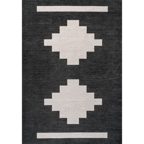 Jonathan Y Adriel Geometric Medallion Machine-washable Area Rug In Black/cream