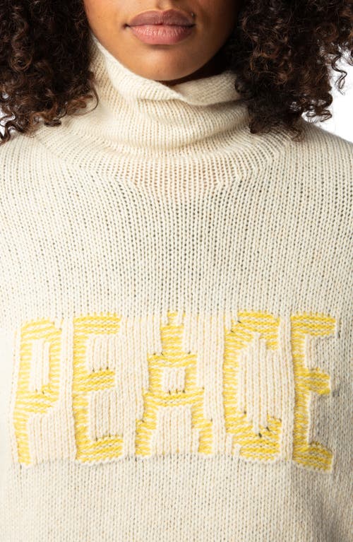 Shop Zadig & Voltaire Almy We Peace Wool Graphic Funnel Neck Sweater In Latte