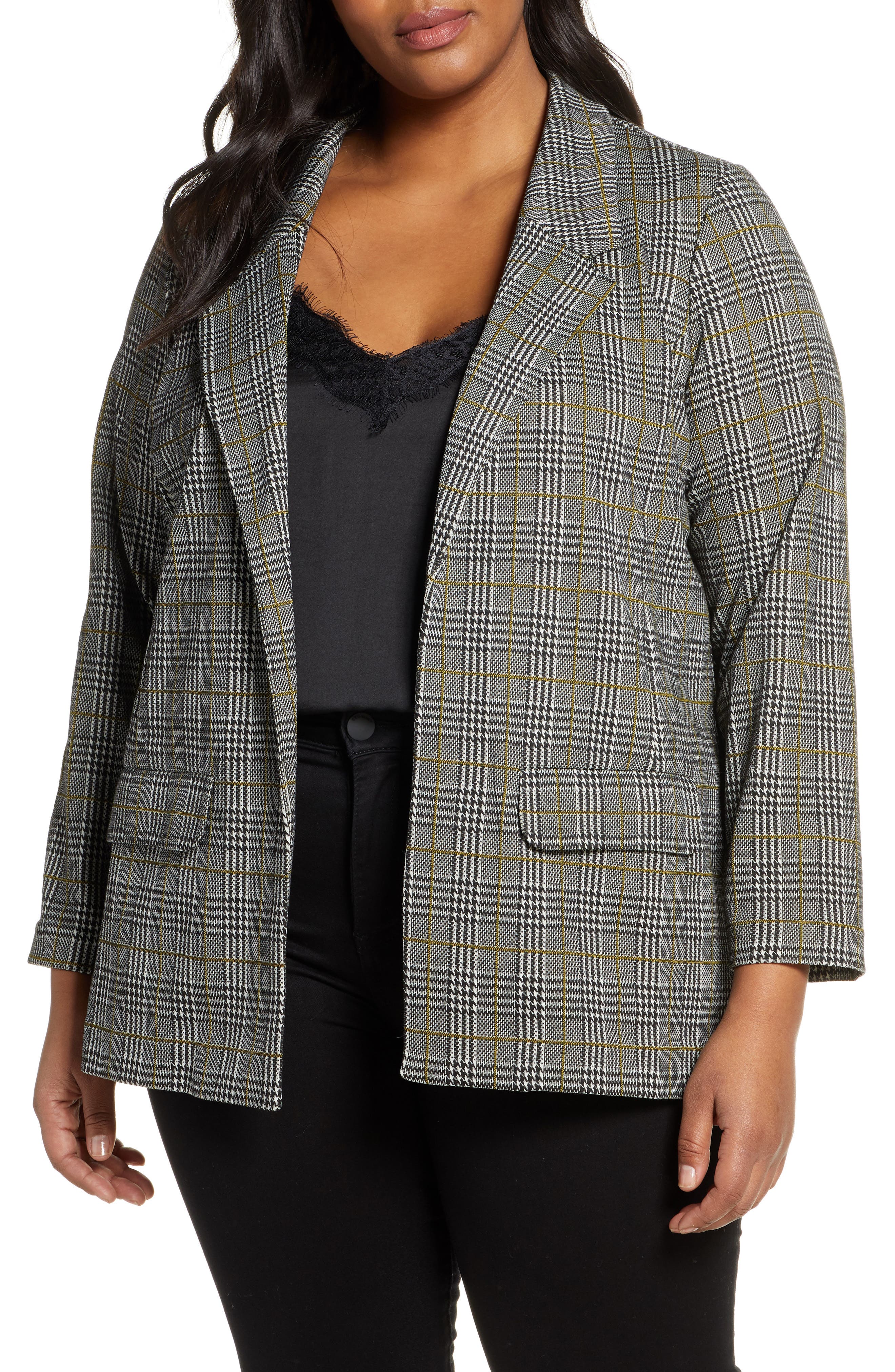 Liverpool Plaid Boyfriend Blazer (Plus Size) Nordstrom