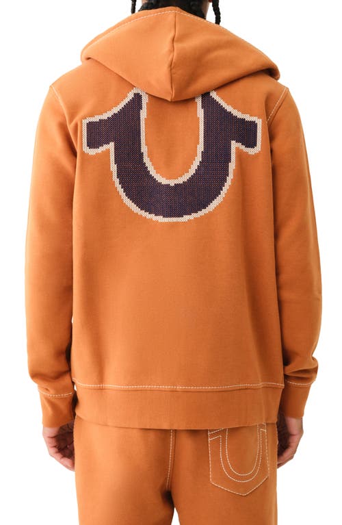 Shop True Religion Brand Jeans Big T Cross Stitch Logo Zip Hoodie In Caramel Cafe