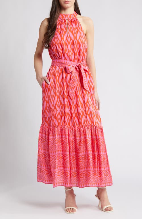 Janice Satin Halter Maxi Dress in Jaipur Ikat Print