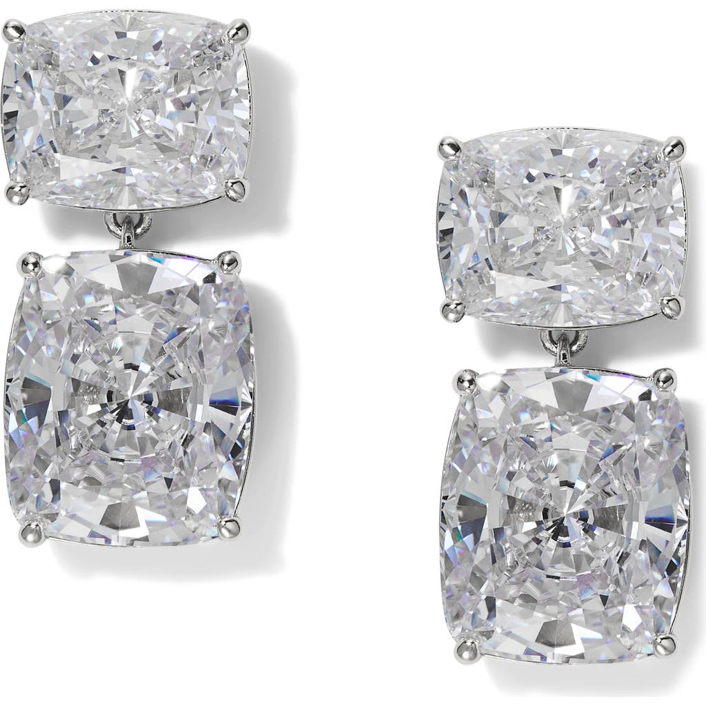 Nadri Northern Lights Cubic Zirconia Double Drop Earrings in Rhodium