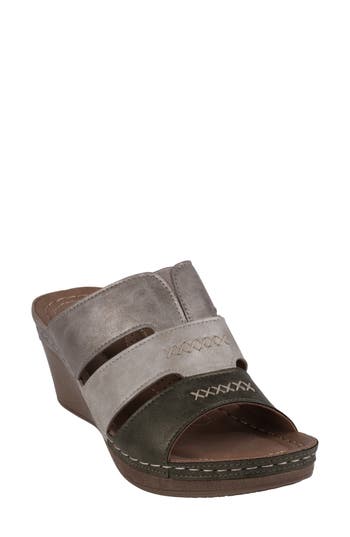 Shop Good Choice New York Delores Platform Wedge Slide Sandal In Khaki Multi