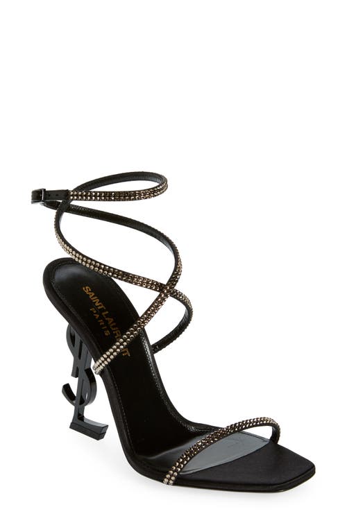 Saint Laurent Opyum Ysl Heel Ankle Strap Sandal In Black/greige