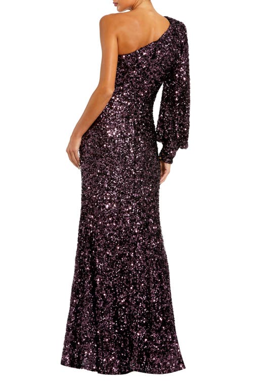 Shop Mac Duggal Sequin One-shoulder Column Gown In Aubergine