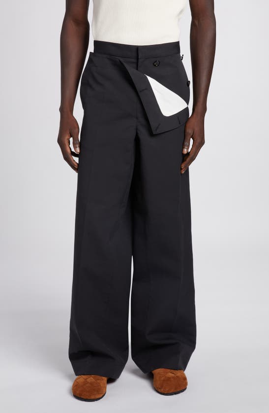 Shop Bottega Veneta Folded Front Detail Cotton Twill Trousers In Midnight Blue