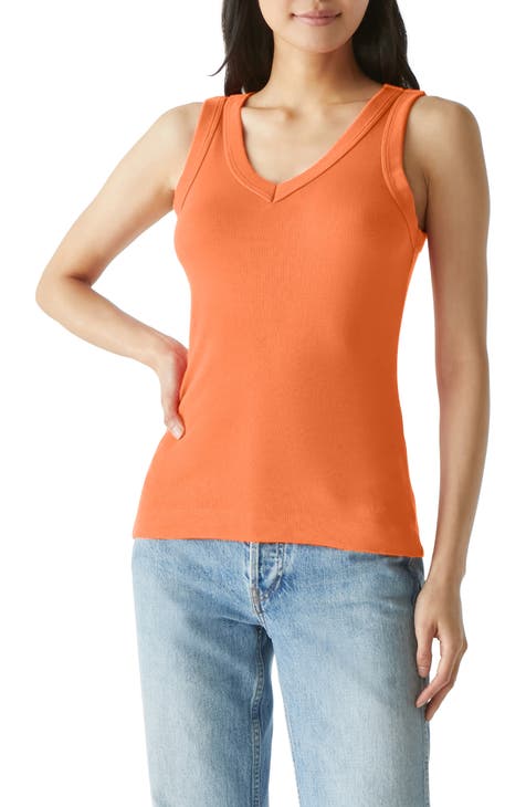 Faded Orange Rib Open Back Tank Top