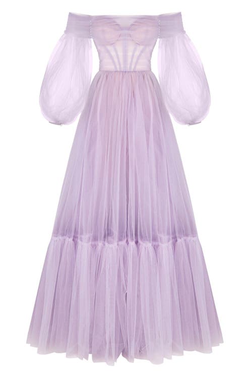 Milla Lavender Sheer Sleeves Maxi Tulle Dress In Lavender