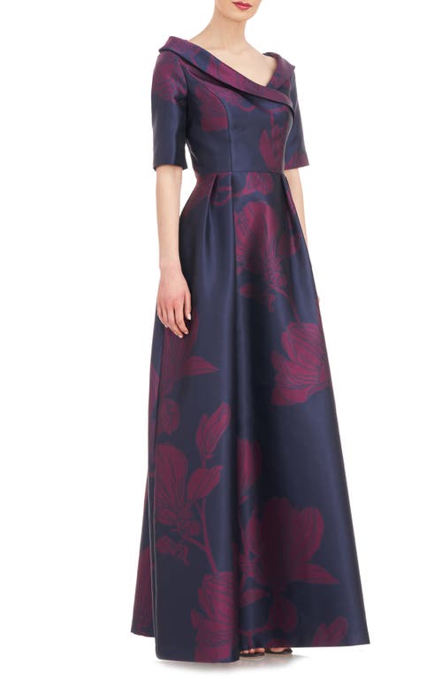 Shop Kay Unger Coco Floral Print Gown In Carbon/boysenberry