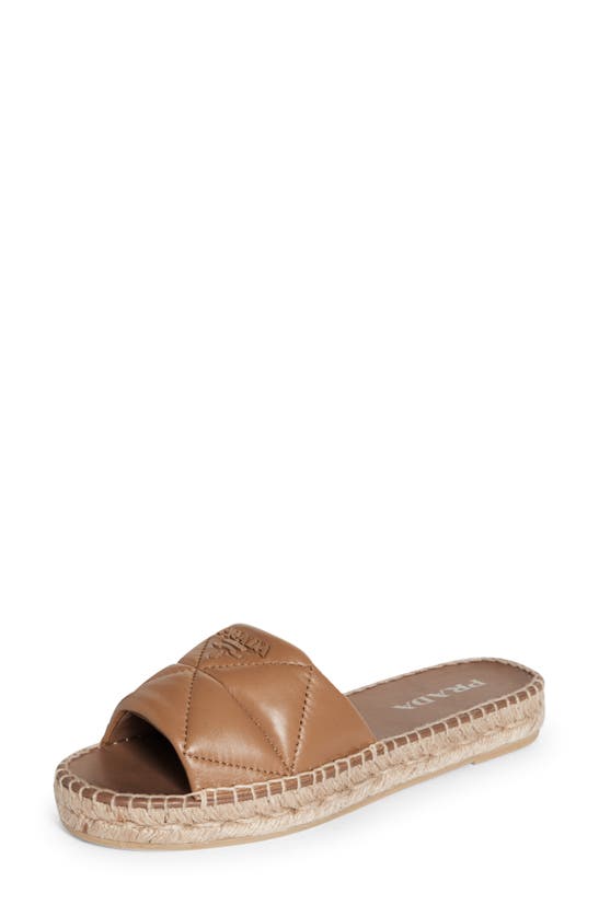 Prada Quilted Leather Slide Sandal In Caramel
