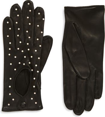 Driver Glove with Pearls, Nude / S