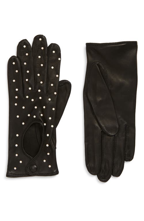 Studded Imitation Pearl Driver Gloves in Black With Studs