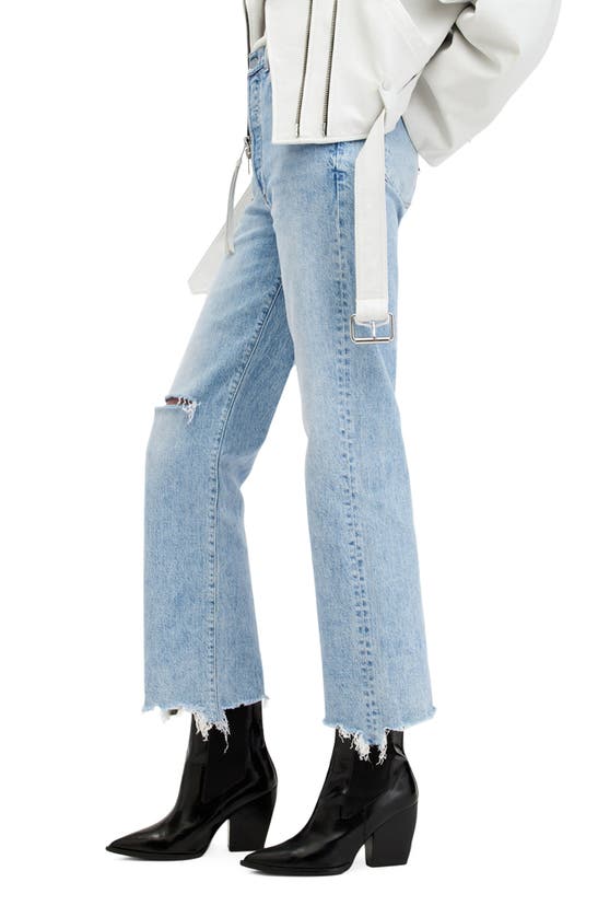 Shop Allsaints Edie Ripped High Waist Straight Leg Jeans In Light Indigo