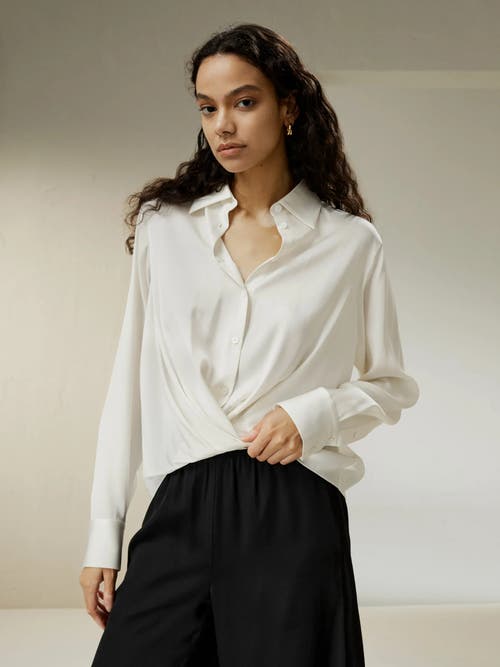 Shop Lilysilk Hem Pleated Silk Blouse In White