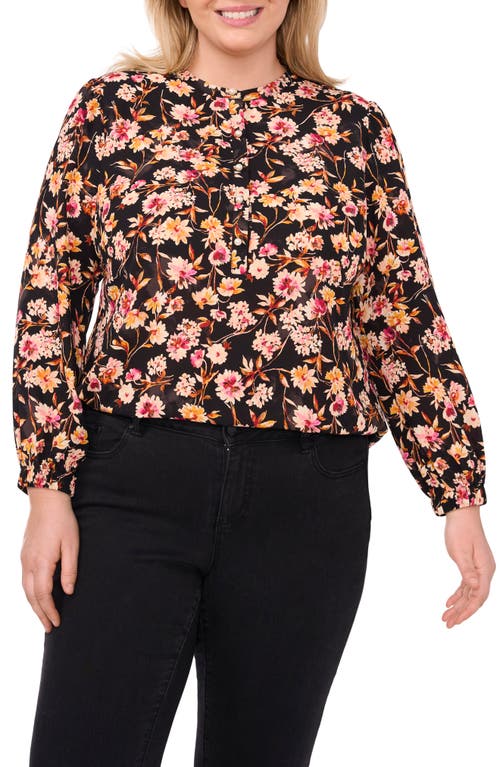 Shop Cece Floral Georgette Pullover Top In Rich Black