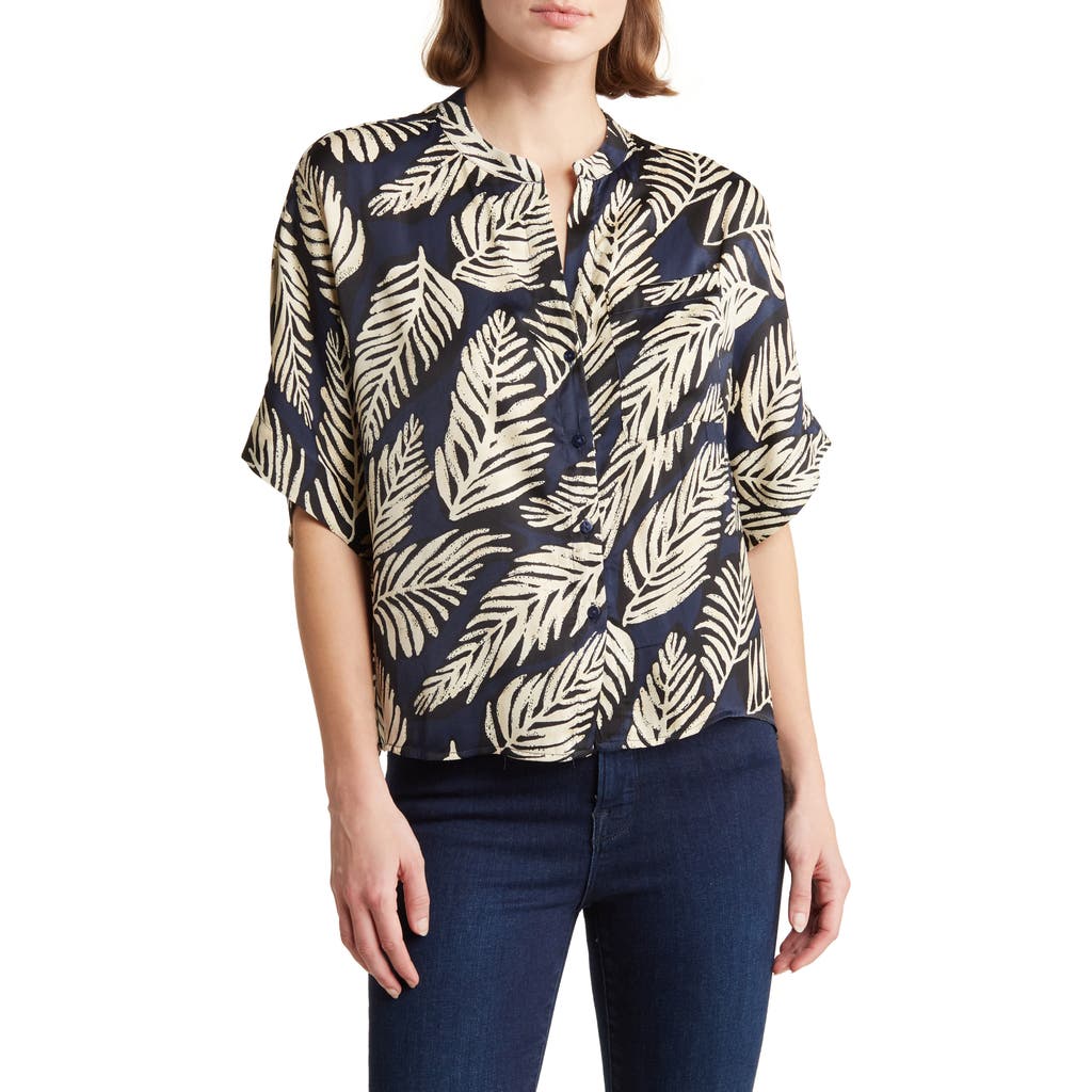 Shop Industry Republic Clothing Airflow Elbow Sleeve Popover Shirt In Navy/ivory