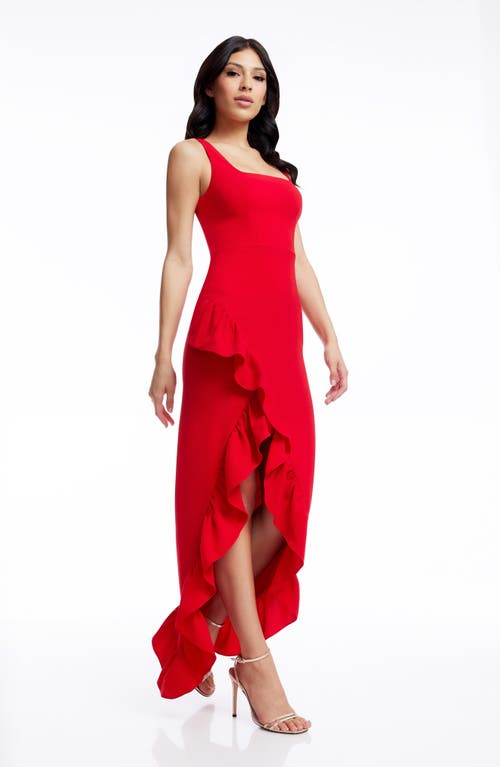 Shop Dress The Population Charlene Ruffle Gown In Rouge
