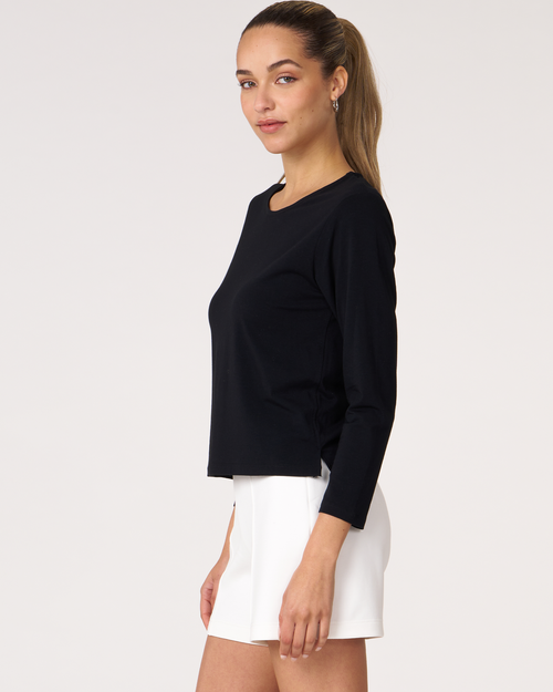 Shop Rebody Active Rebody Essentials Mid Length Long Sleeve Top In Black