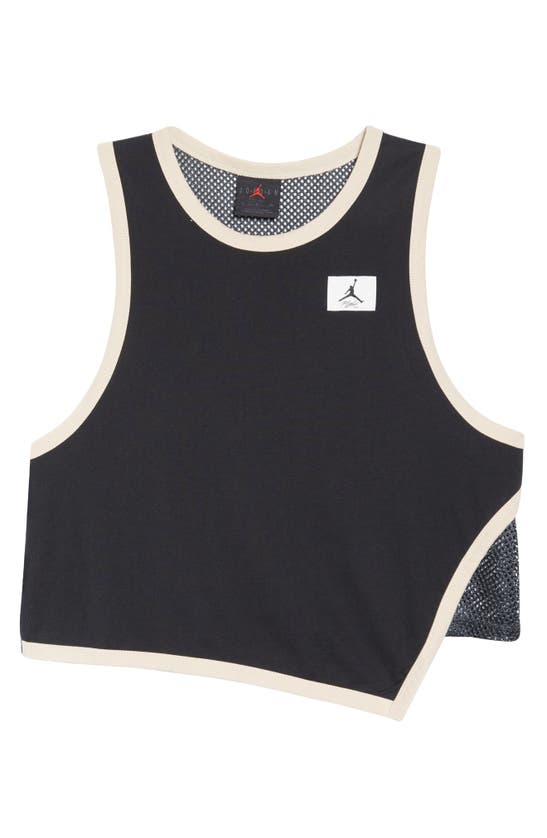 Jordan Essential Asymmetric Jersey & Mesh Logo Tank In Black/ Dark Smoke Grey/ Sand
