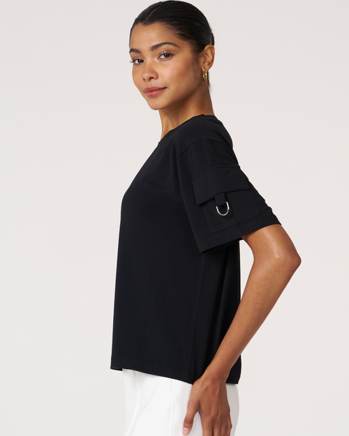 Shop Rebody Active Cargo Short Sleeve Top In Black