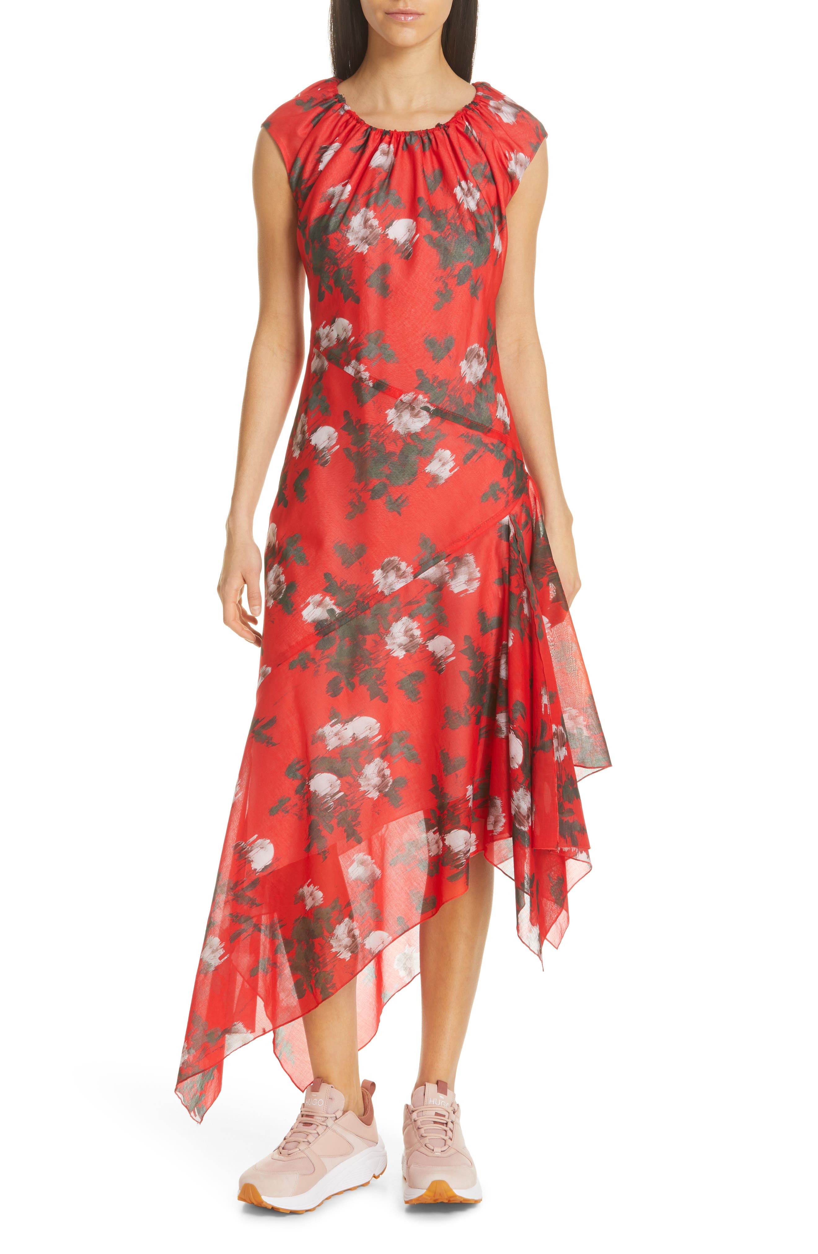 Hugo Kefesha Asymmetrical Midi Dress, Red