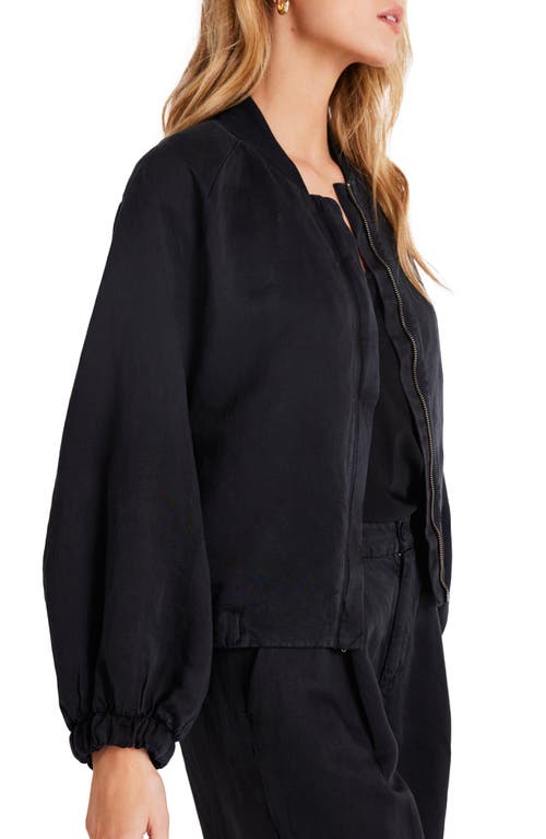 Shop Bella Dahl Chloe Clean Linen Blend Bomber Jacket In Black